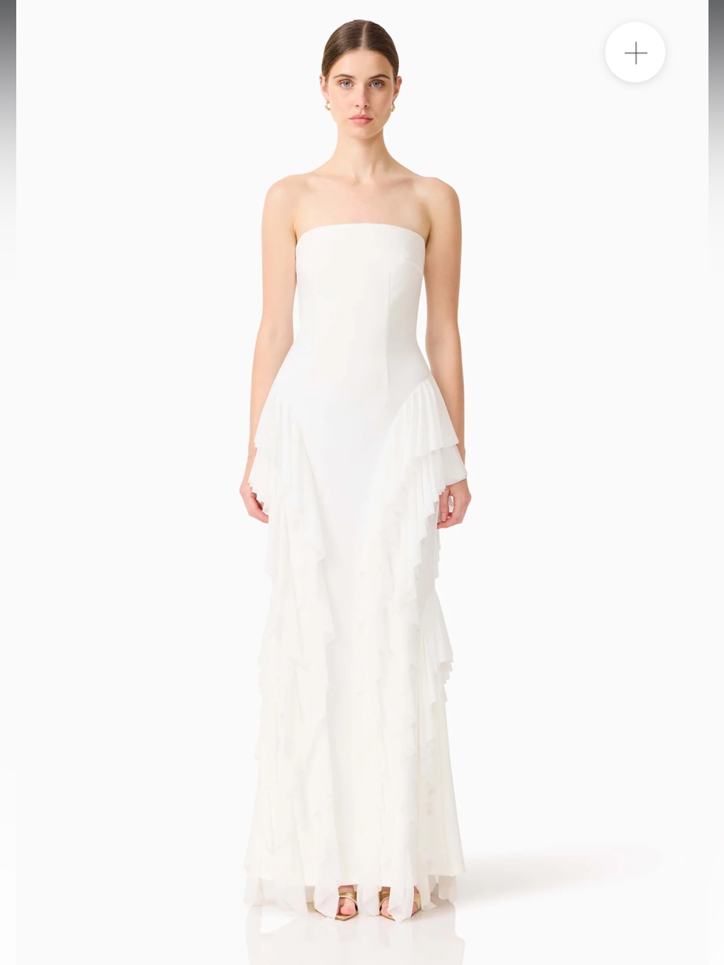 Elliatt Amelina White Strapless Tiered Ruffle Detail Maxi Gown Dress Small New